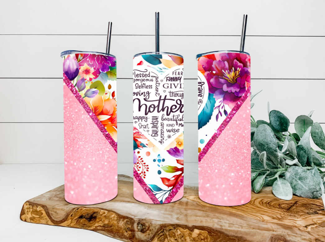 20oz Bright Floral Mum Heart Tumbler