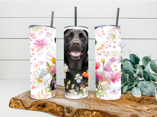 20oz Floral Black Lab Tumbler