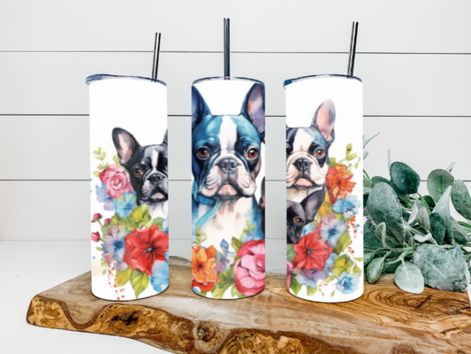 20oz Floral Boston Terrier Tumbler