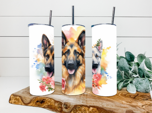 20oz Floral German Sheppard Tumbler