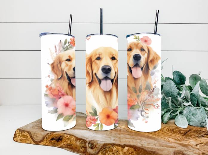 20oz Floral Golden Retriever Tumbler