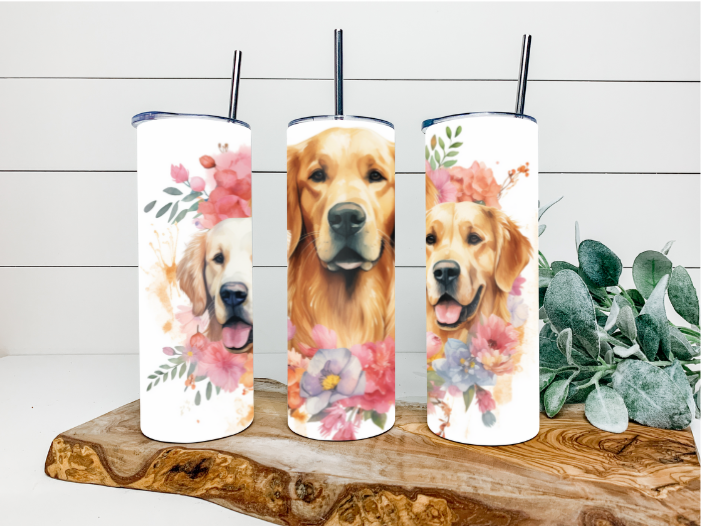 20oz Floral Golden Retriever 2 Tumbler