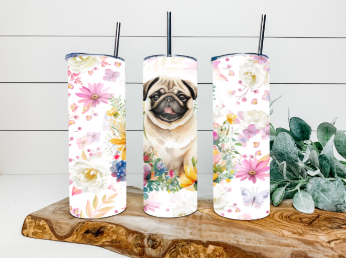 20oz Floral Pug Tumbler