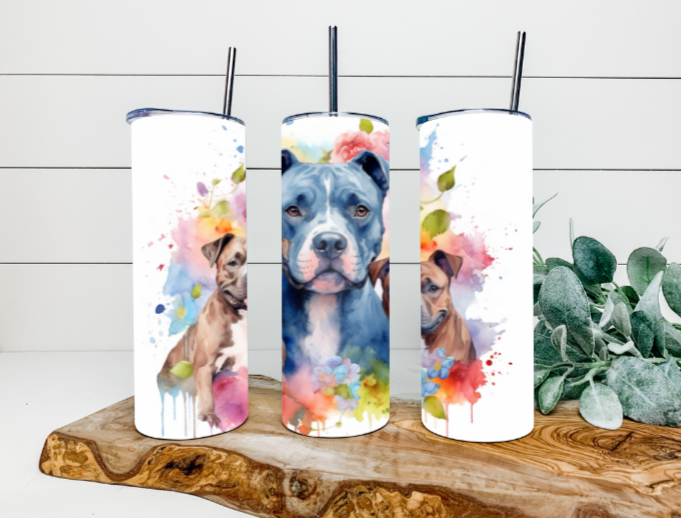 20oz Floral Staffordshire Bull Terrier Tumbler