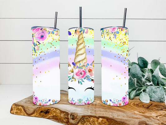 20oz Floral Unicorn Tumbler