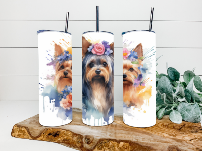 20oz Floral Yorkshire Terrier Tumbler