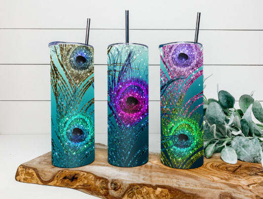 20oz Glitter Effect Feathers Tumbler