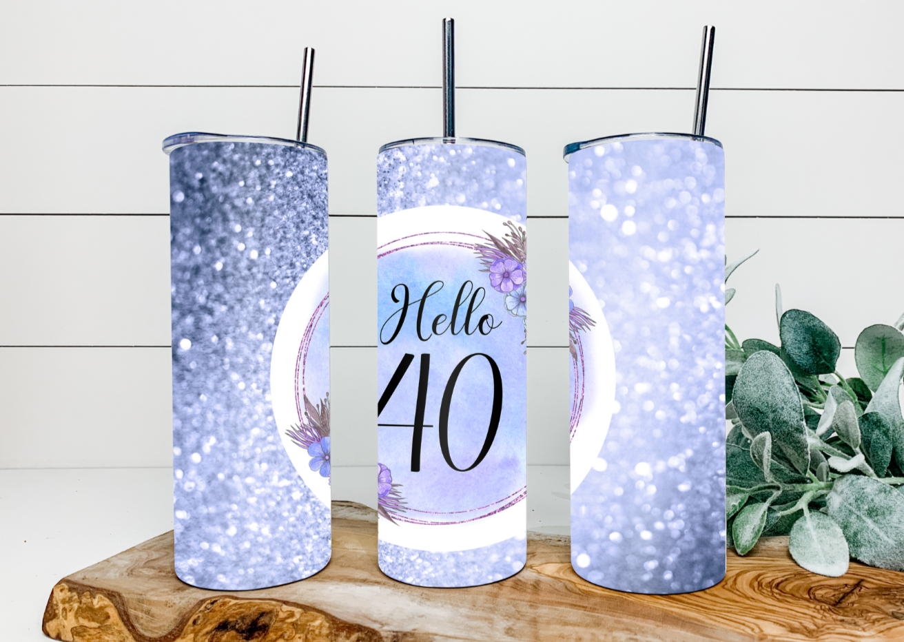 20oz Hello 40 Blue Tumbler