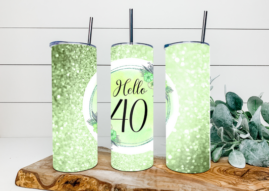 20oz Hello 40 Green Tumbler