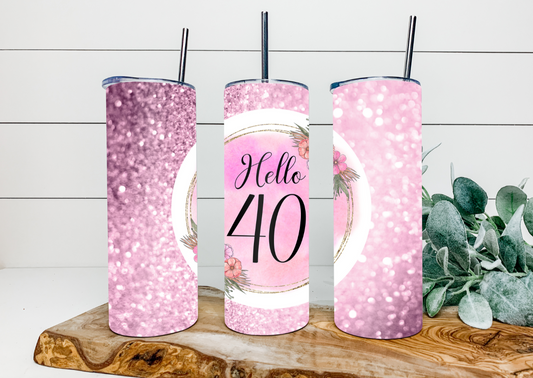 20oz Hello 40 Lilac Tumbler