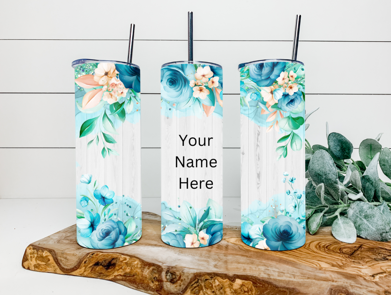 20oz Blue Rose & Pink Lilly Tumbler