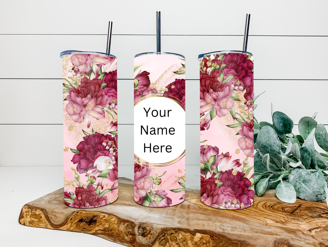 20oz Pink with Dark Pink Flowers Tumbler