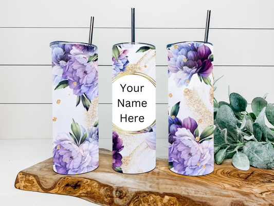 20oz Purple & Blue Flowers Tumbler