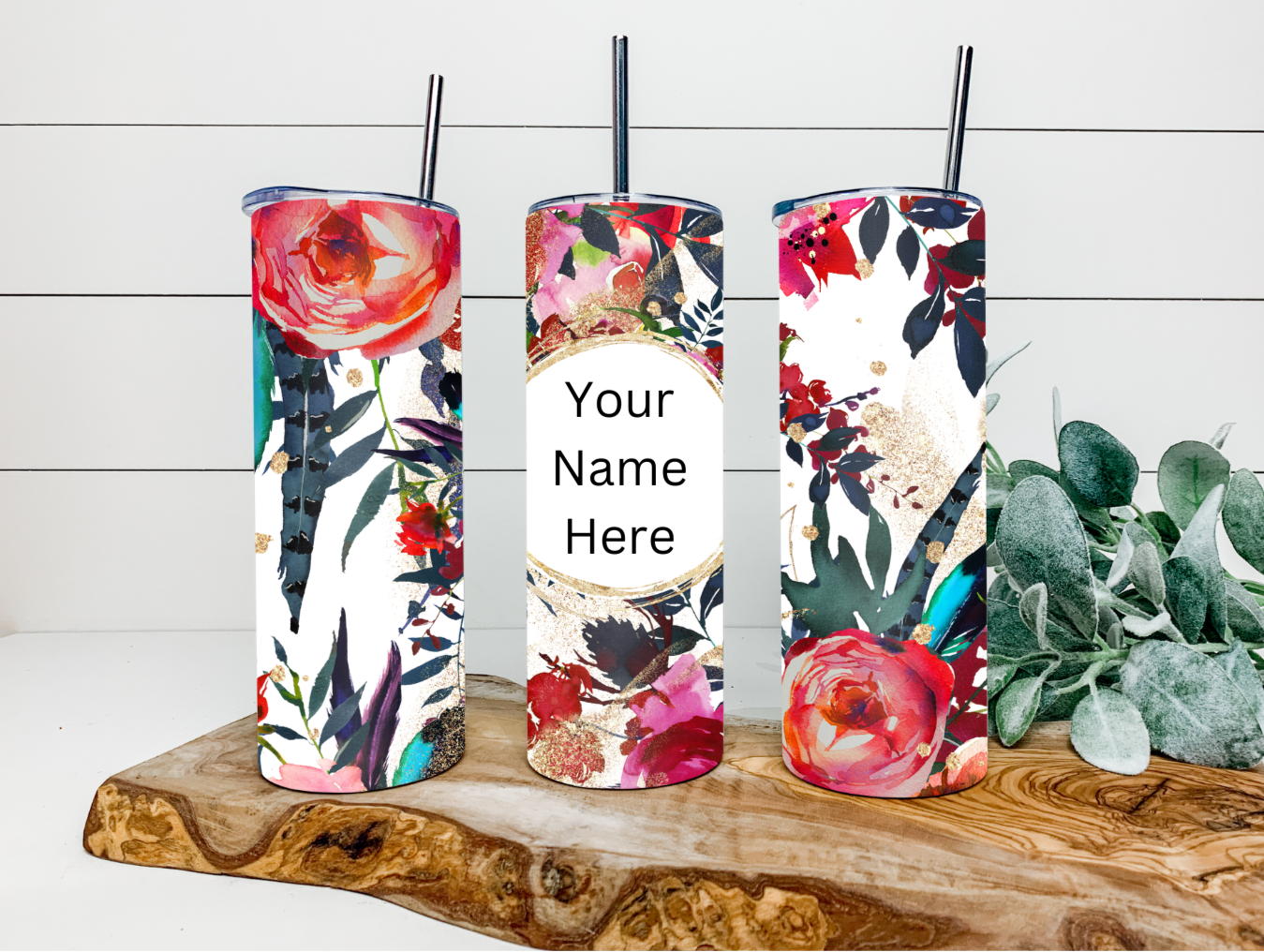 20oz Red & Green Flowers Tumbler