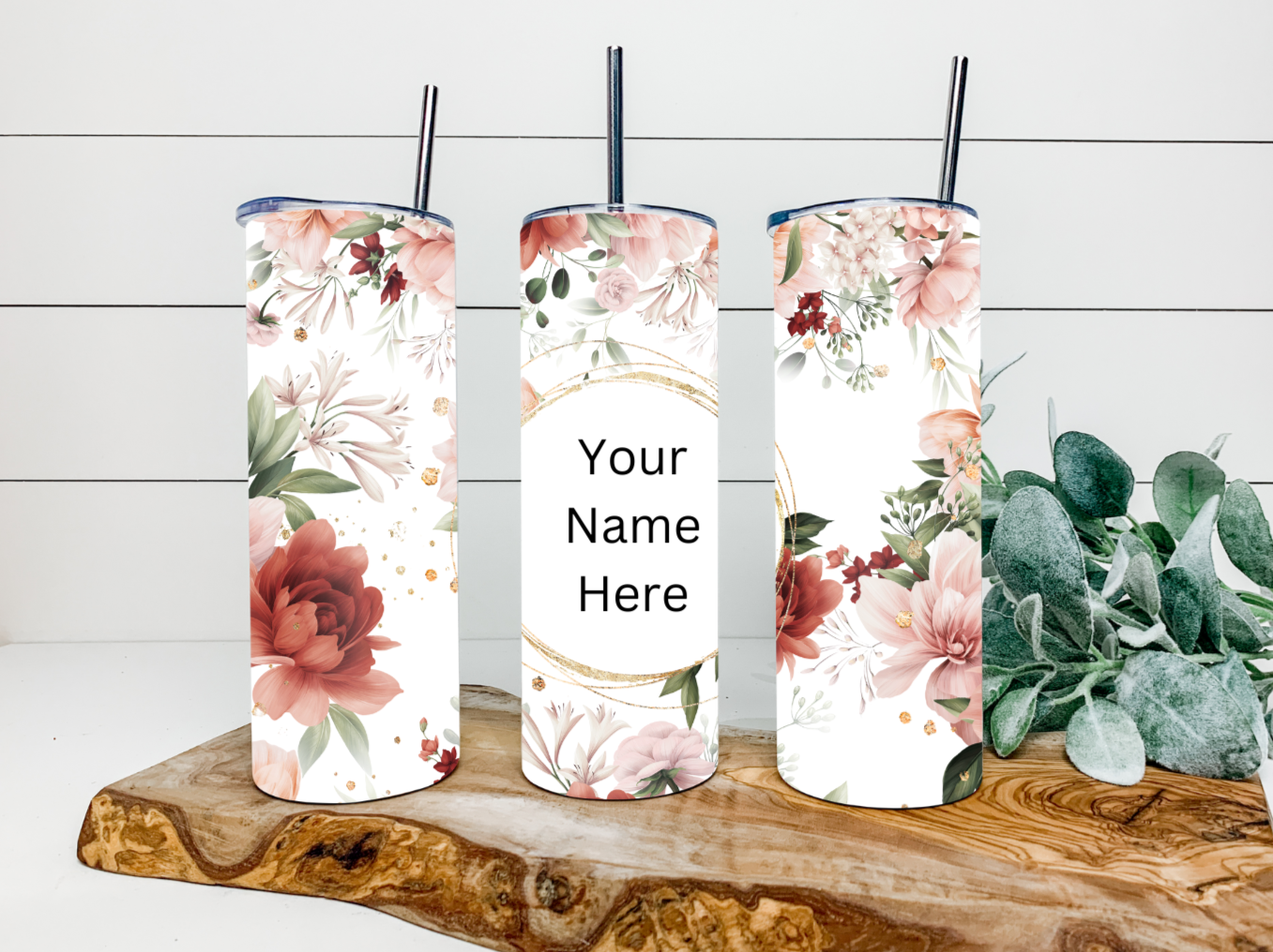 20oz Red & Pink Flowers Tumbler